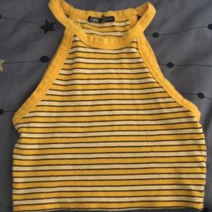 White,yellow and black Zara crop top